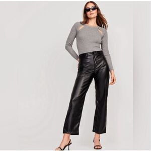Black High-Waisted Faux-Leather Cropped Wide-Leg Pants Size 4 EUC